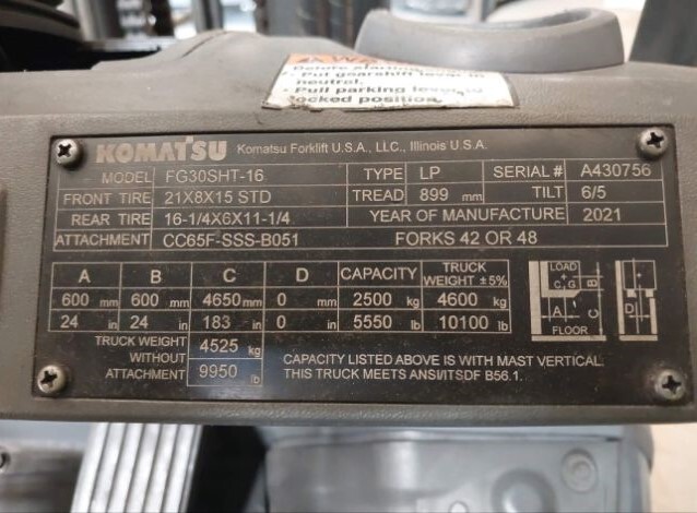 2021 Komatsu FG3OSHT-16