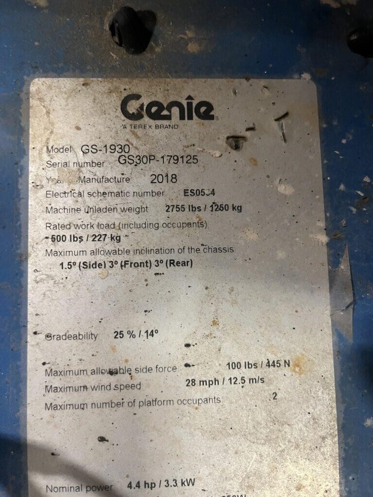2018 Genie GS-1930