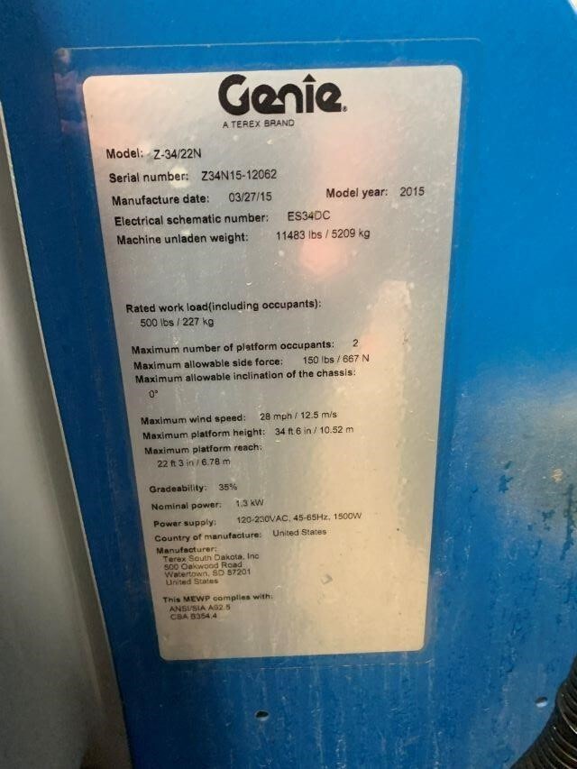 2015 Genie Z-34/22
