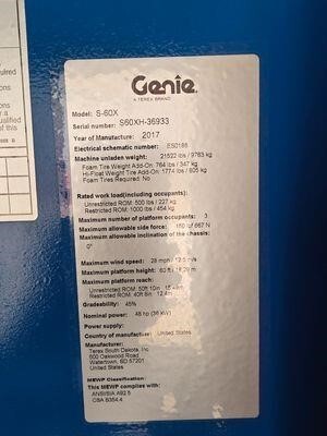 2017 Genie S-60X-17
