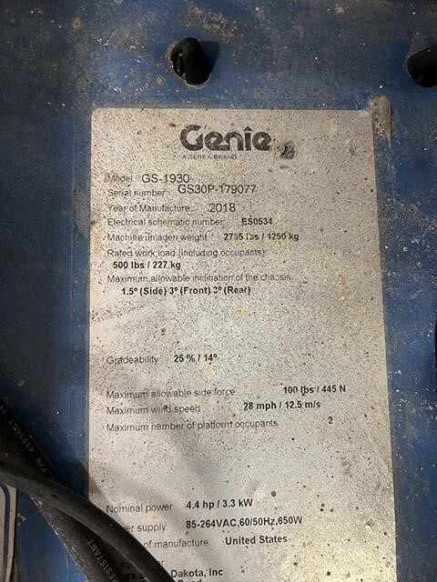 2018 Genie GS-1930