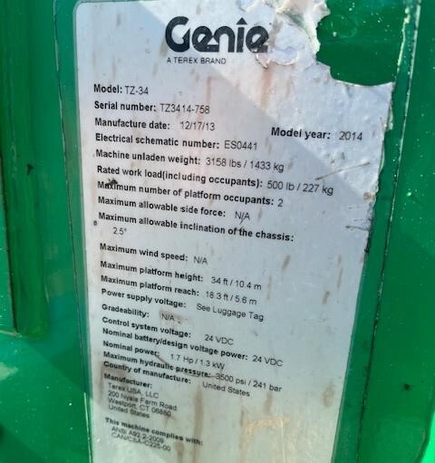 2014 Genie TZ-34/20 Picture 10 2014 Genie TZ-34/20-10