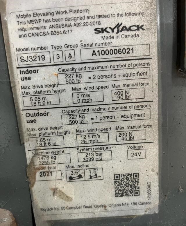 2021 Skyjack SJ3219 Picture 16 2021 Skyjack SJ3219-16