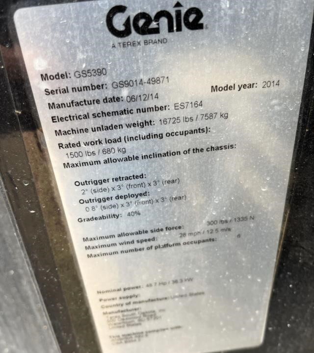 2014 Genie GS-5390 RT Picture 21 2014 Genie GS-5390 RT-21