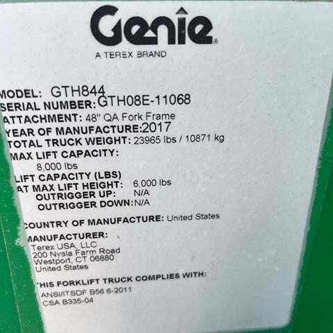 2017 Genie GTH 844-16
