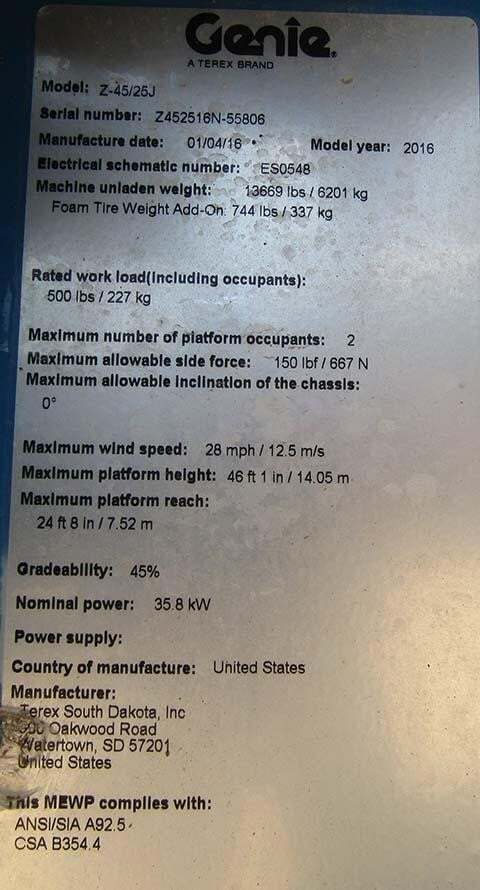 2016 Genie Z-45/25J RT-24