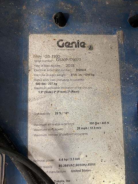 2018 Genie GS-1930 Picture 14 2018 Genie GS-1930-14