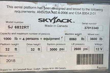 2018 Skyjack SJ-6832RT Picture 8 2018 Skyjack SJ-6832RT-8