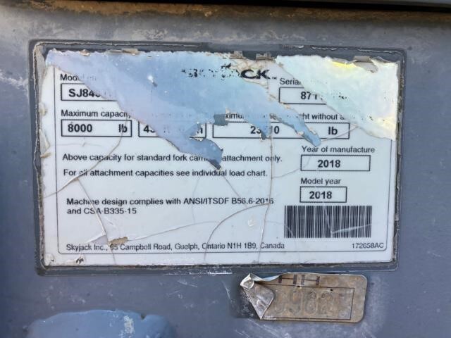 2018 Skyjack SJ843 TH Picture 6 2018 Skyjack SJ843 TH-6