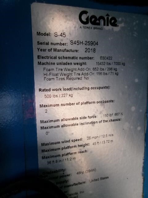 2018 Genie S-45-23