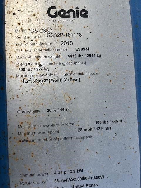 2018 Genie GS-2632-16