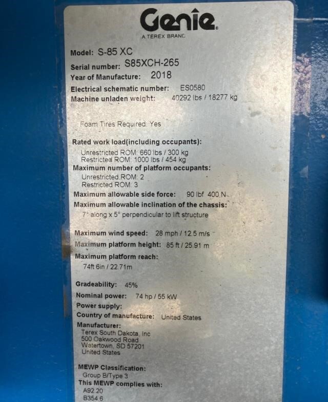 2018 Genie S-85XC-6