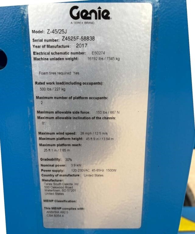 2017 Genie Z-45/25J DC-12