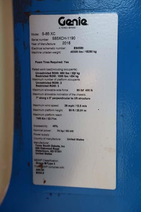 2018 Genie S-85XC-29