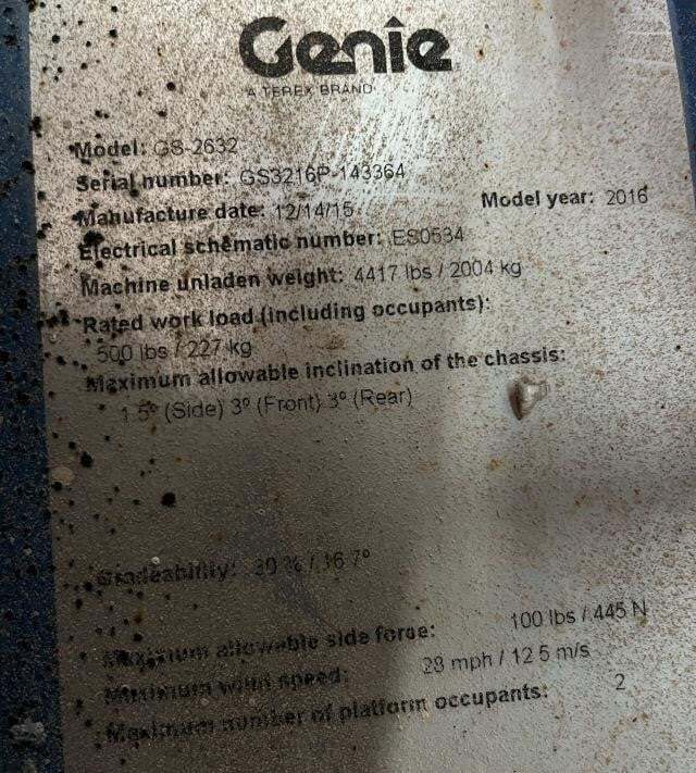 2016 Genie GS-2632-13