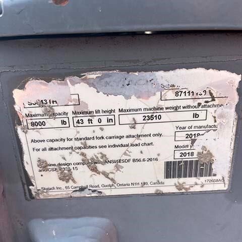 2018 Skyjack SJ843 TH-17