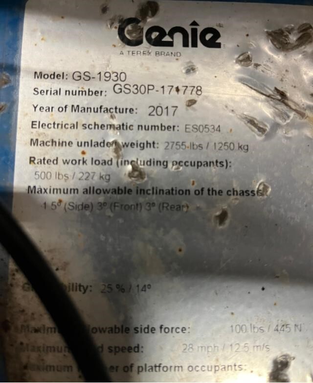 2017 Genie GS-1930-15