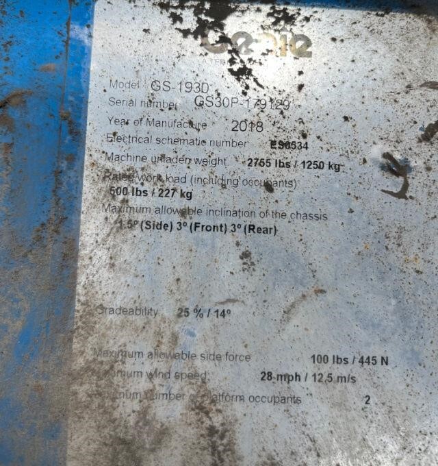 2018 Genie GS-1930-3