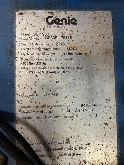 2018 Genie GS-1930-14