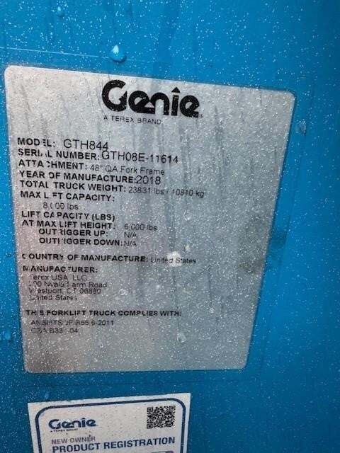 2018 Genie GTH 844-19