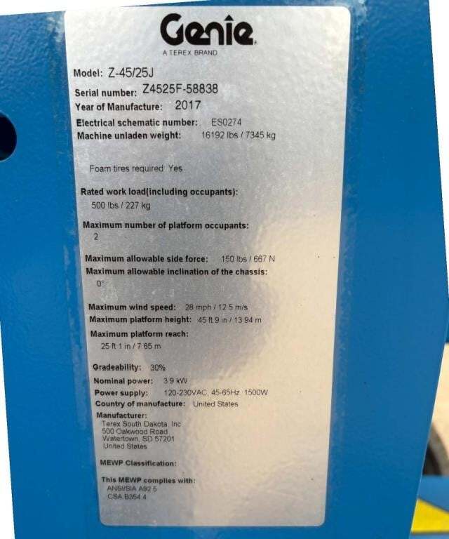 2017 Genie Z-45/25J DC-12