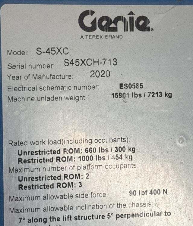 2020 Genie S-45XC-17