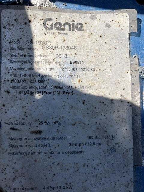 2018 Genie GS-1930-16