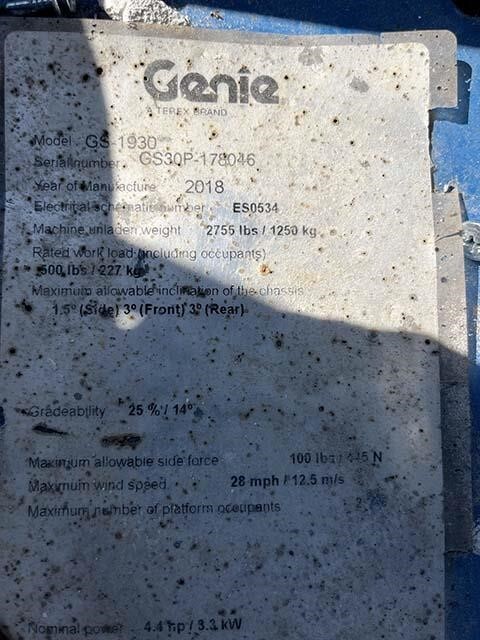 2018 Genie GS-1930-16