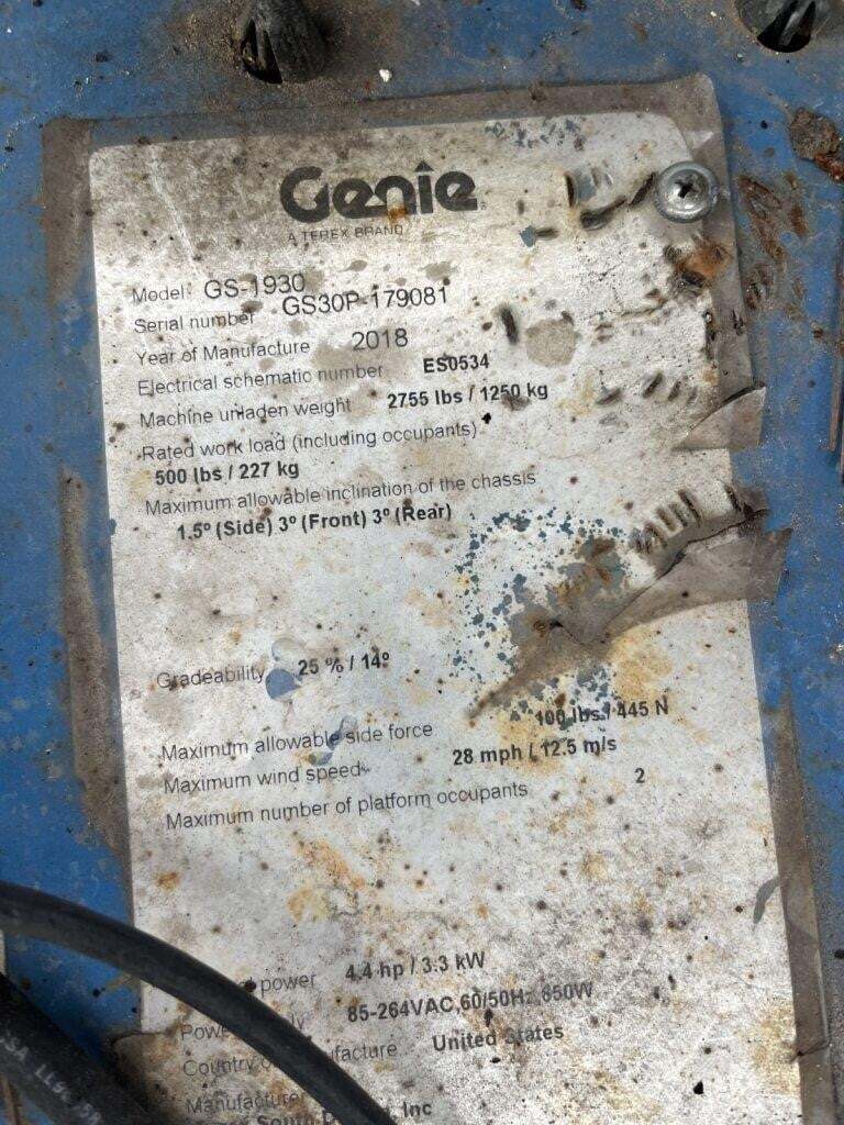 2018 Genie GS-1930-16