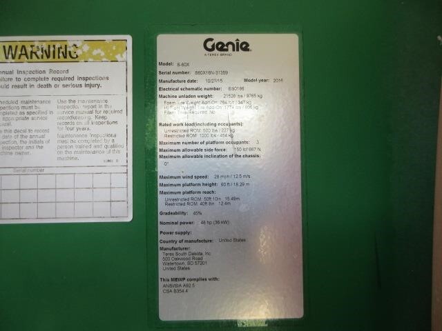 2016 Genie S-60X-20