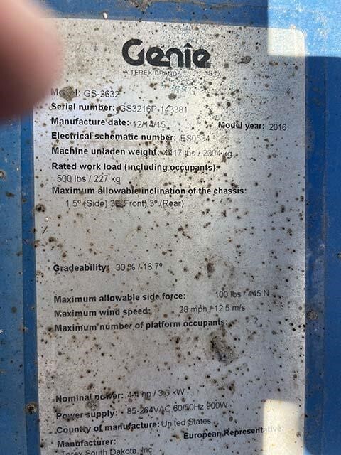 2016 Genie GS-2632-15