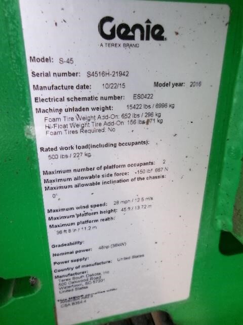 2016 Genie S-45-23