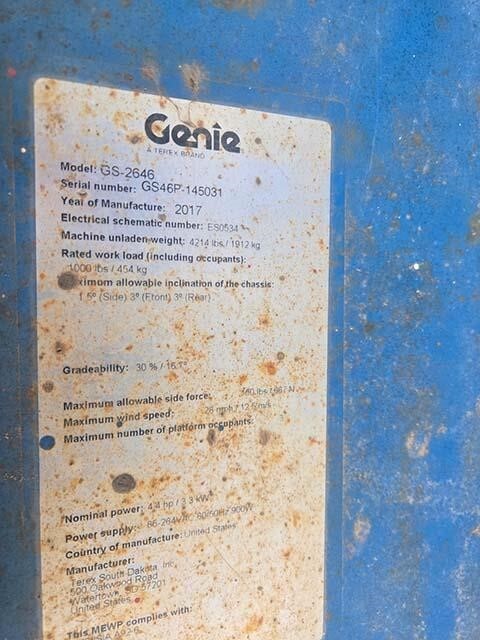 2017 Genie GS-2646-11