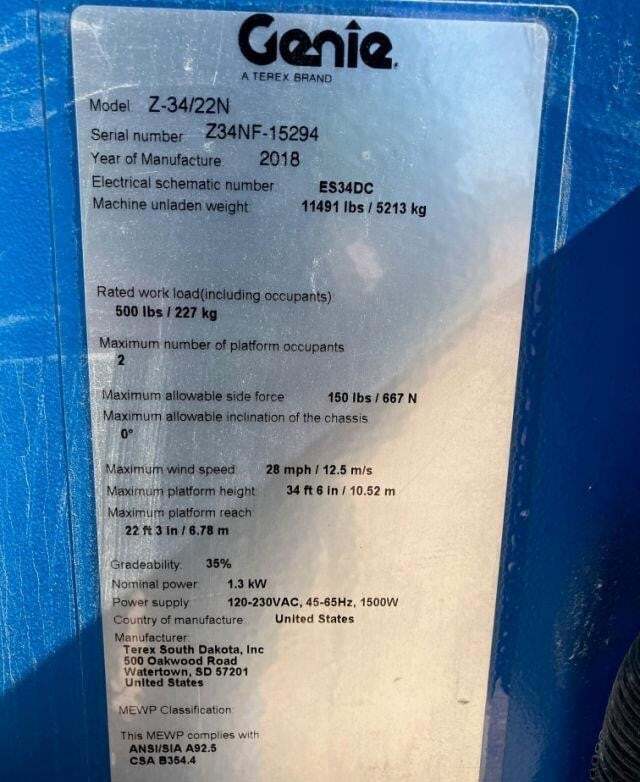 2018 Genie Z-34/22 N-5