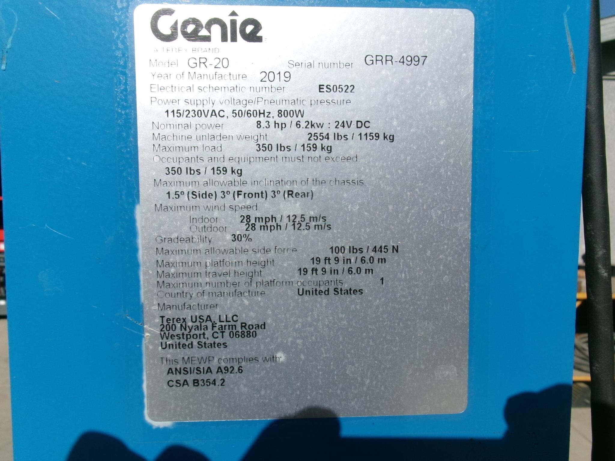 2019 Genie GR-20-12
