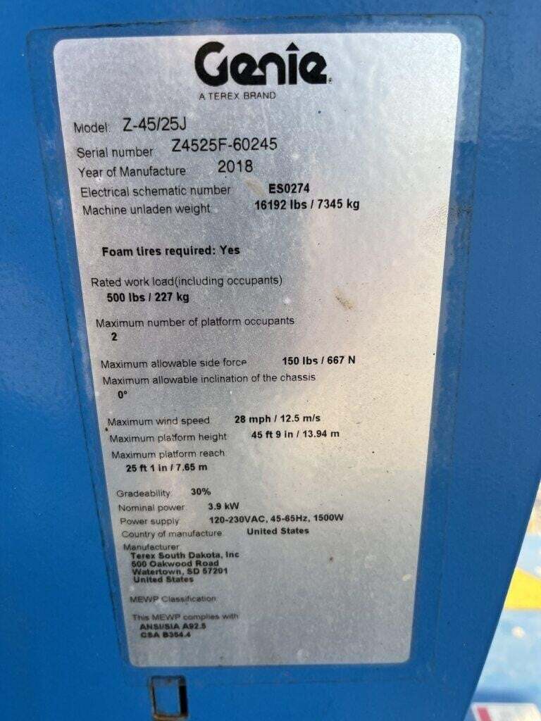2018 Genie Z-45/25J DC-17