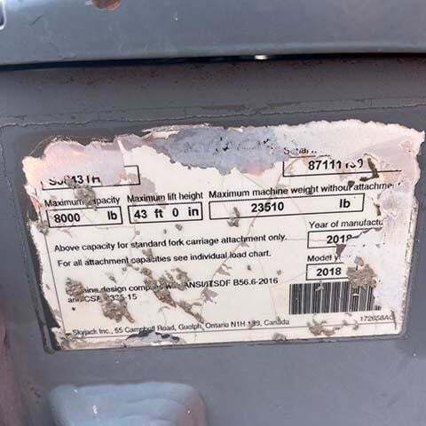 2018 Skyjack SJ843 TH-17