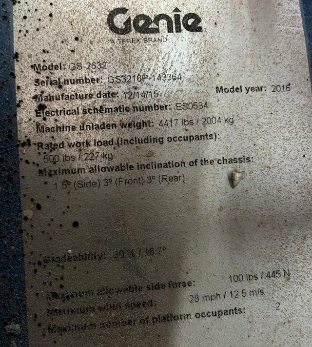 2016 Genie GS-2632-13