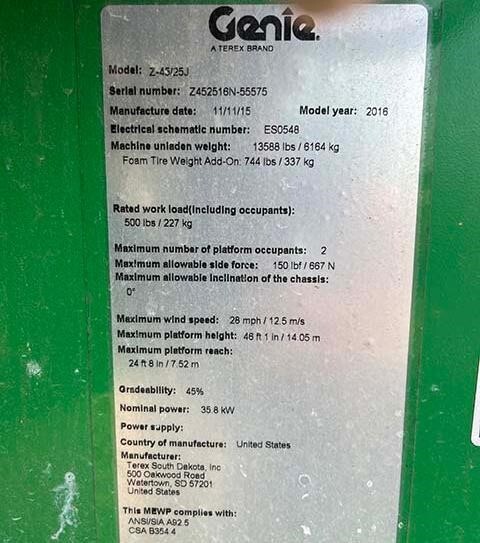2016 Genie Z-45/25J RT-14