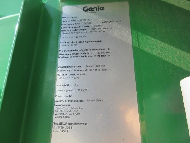 2016 Genie Z-62/40-17