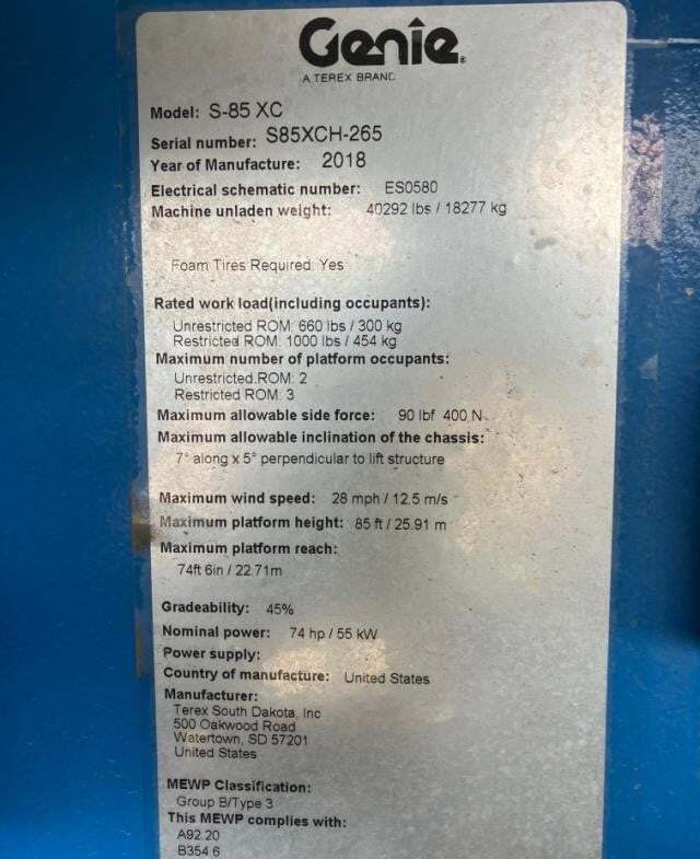 2018 Genie S-85XC-6