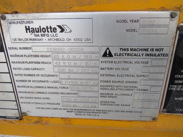 2022 Haulotte 6543A-20