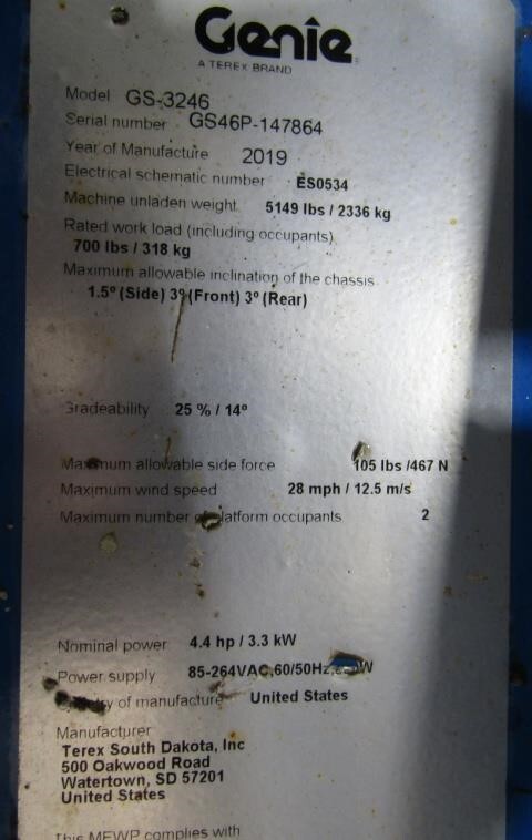 2019 Genie GS-3246-14