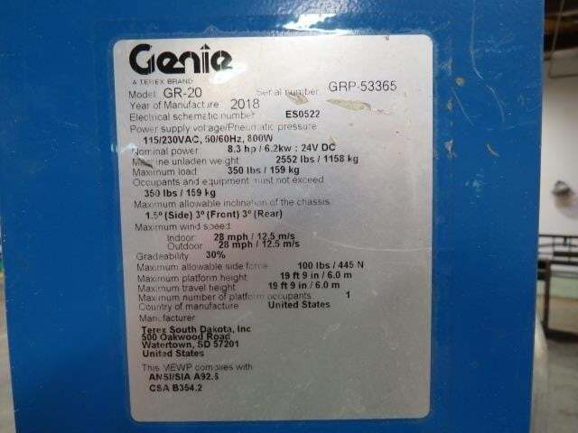 2018 Genie GR-20-19