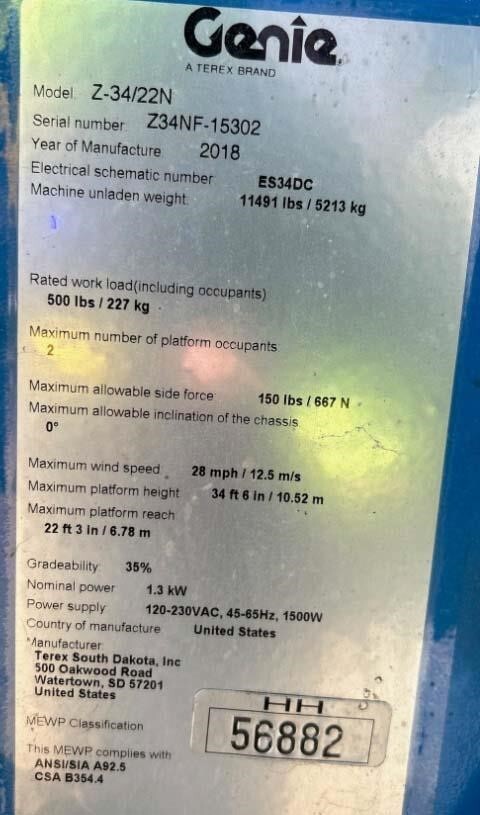 2018 Genie Z-34/22 N-6