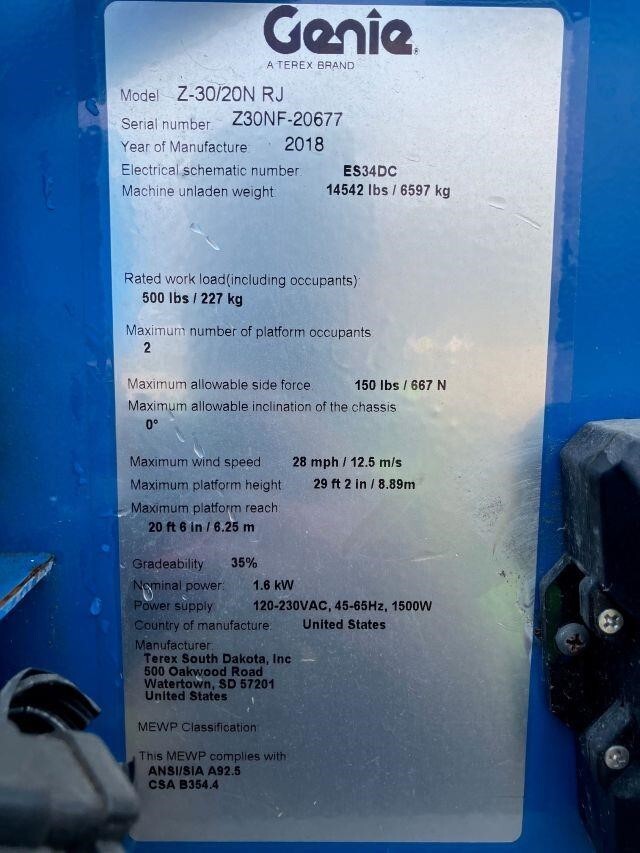 2018 Genie Z-30/20N RJ-6