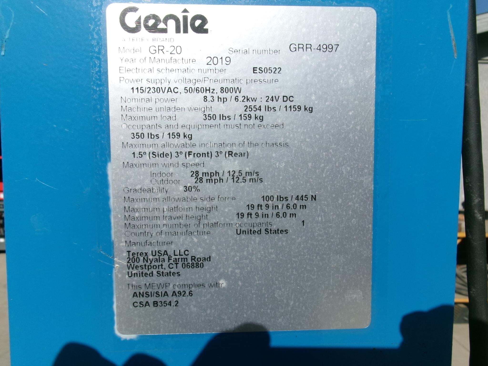 2019 Genie GR-20-12