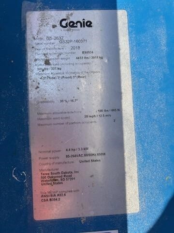 2018 Genie GS-2632-8