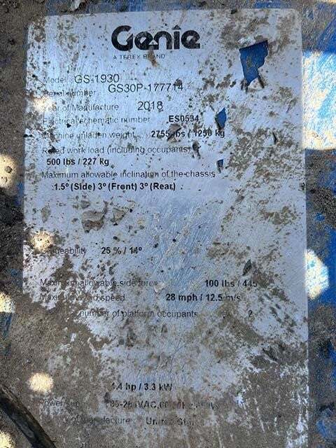 2018 Genie GS-1930-16