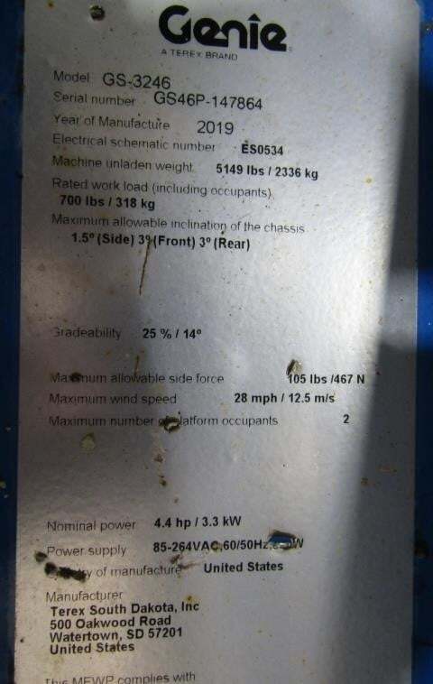 2019 Genie GS-3246-14